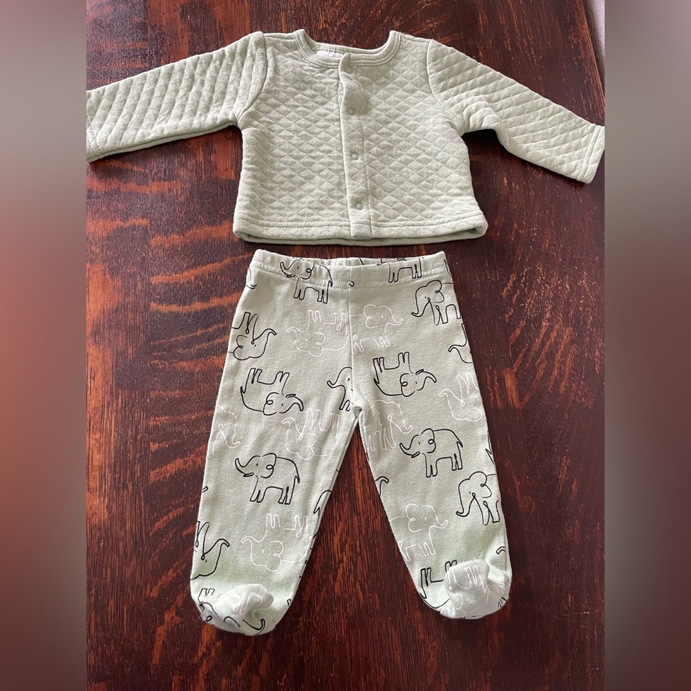 Koala Kids Mint Green Quilted Elephant Baby Outfit